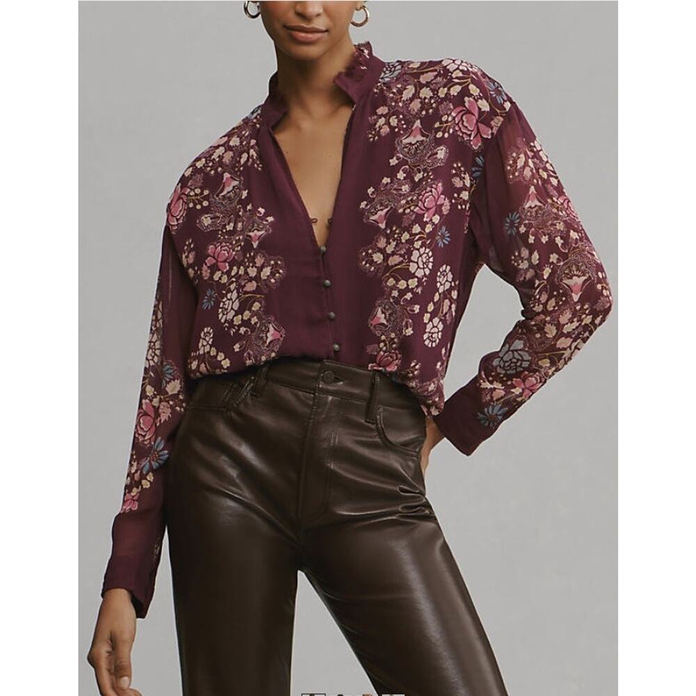 Anthropologie Pilcro Women's The Tavi Bottondown Blouse Purple Floral Sz S - Picture 8 of 9